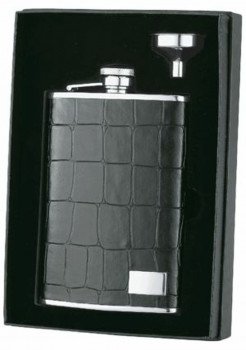 8 oz. Alligator Patterned Leather Liquor Flask