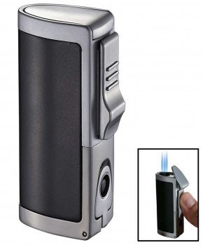 Aleus Black Matte Triple Jet Cigar Lighter With Built-In Punch
