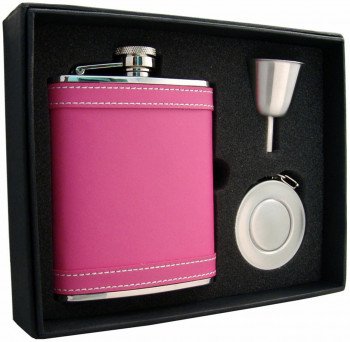 Alexis 6 oz. Hot Pink Leather Stellar Flask Gift Set