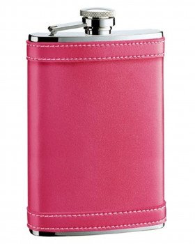Alexis Hot Pink Genuine Leather Hip Flask - 8 oz.
