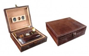 Alligator Humidor Gift Set Brown Humidor