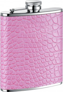 Annabella Light Pink Synthetic Leather Stainless Steel 6 oz. Hip Flask