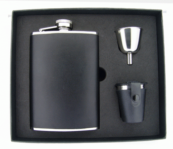 Ano Black Leather 8 oz. Deluxe Flask Gift Set