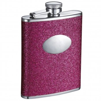 Ashlee Glitter Hot Pink Stainless Steel 6 oz. Hip Flask