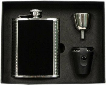 Astaire Black Stainless Steel 6 oz. Deluxe Flask Gift Set