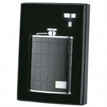 Beau Monde Alligator Pattern Leather 6 oz. Flask Gift Set