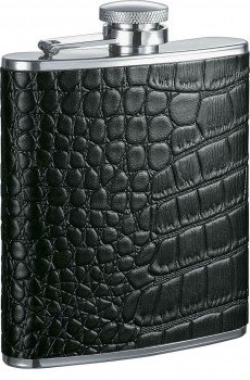 Beau Monde Black Crocodile Leather Hip Flask - 6 oz.