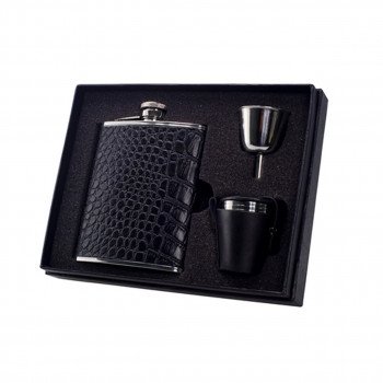 Beau Monde Crocodile Leather Deluxe Hip Flask Gift Set - 6 oz.