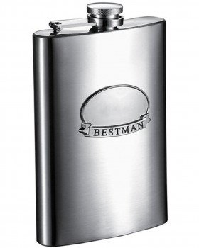 Best Man Ribbon 8 oz. Brushed Steel Flask