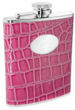 Blush Pink Crocodile Leather 6 oz. Stainless Steel Flask - 6 oz.