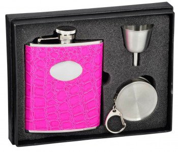 Blush Pink Crocodile Leatherette 6 oz. Stellar Flask Gift Set