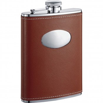 Bobcat Brown Leather Stainless Steel 8 oz. Flask