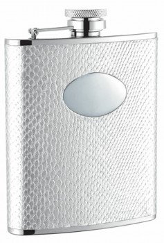 Brilliance White Snakeskin Hip Flask - 6 oz.