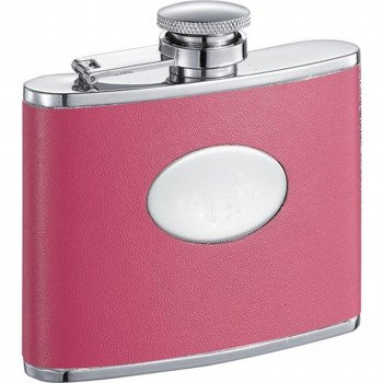 Britney Hot Pink Leather Hip Flask - 4 oz.