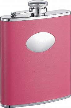 Britney Hot Pink Leather Stainless Steel Hip Flask - 6 oz.