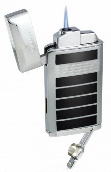 Caseti Flamei Single Jet Flame Cigar Lighter Polished Chrome & Black Lacquer