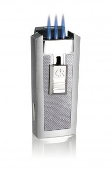 Caseti Tripolis White Carbon Fiber Triple Torch Flame Cigar Lighter