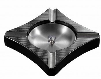 Fuego Carbon Fiber Patterned Wooden Cigar Ashtray Holds 4 Cigars