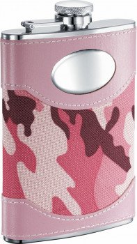 GI Jane Pink Camouflage Wrapped Stainless Steel Hip Flask