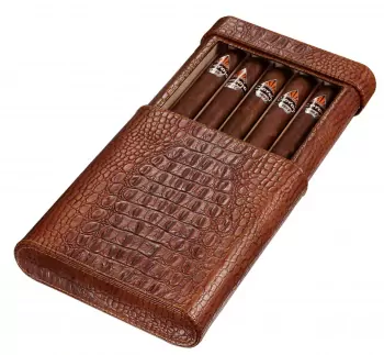 Rennes Crocodile Patterned Leather Travel Cigar Case - Holds 5 Cigars