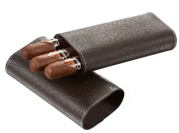 Russell Tobacco Leaf Patterned Brown Leather Cigar Case
