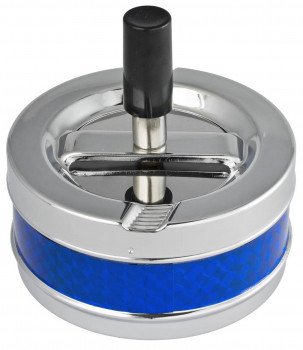 Taz Blue And Silver Metal Air Tight Push Down Cigarette Ashtray