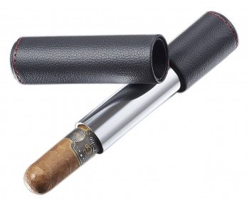 Tristan Black Leather & Stainless Steel Cigar Case