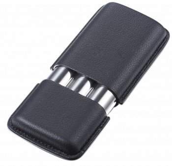 Vincent Black Leather & Stainless Steel Cigar Case