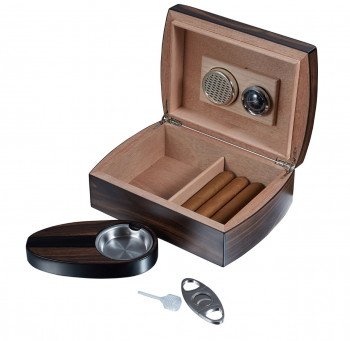 Visol Burkhard Wood Humidor Gift Set with Ashtray and Cutter