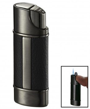 Visol Piccolo Leather & Gunmetal Wind-Resistant Torch Flame Lighter