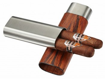 Visol Ryland Natural Wood & Stainless Steel Cigar Case