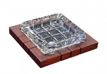 Wood & Crystal Cross-Hatch Ashtray