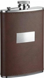 Alcide Brown Leather Stainless Steel Hip Flask - 6 oz.