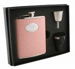 Annabella Light Pink Snake-Skin Leatherette 6 oz. Deluxe Flask Gift Set
