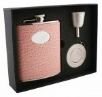 Annabella Light Pink Snake-Skin Leatherette 6 oz. Stellar Flask Gift Set