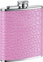 Annabella Light Pink Synthetic Leather Stainless Steel 6 oz. Hip Flask