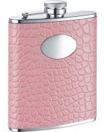 Annabella Light Pink Synthetic Leather Stainless Steel 6 oz. Hip Flask