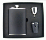 Ano Black Leather 8 oz. Deluxe Flask Gift Set