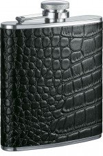 Beau Monde Black Crocodile Leather Hip Flask - 6 oz.