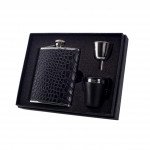 Beau Monde Crocodile Leather Deluxe Hip Flask Gift Set - 6 oz.