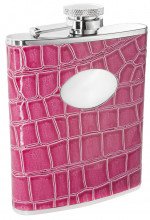 Blush Pink Crocodile Leather 6 oz. Stainless Steel Flask - 6 oz.