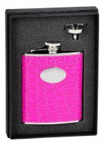 Blush Pink Crocodile Leatherette 6 oz. Flask Gift Set