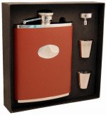 Bobcat Brown Leather 18 oz. Deluxe Flask Gift Set