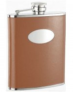 Bobcat Brown Leather Stainless Steel 18 oz. Hip Flask