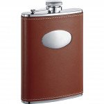 Bobcat Brown Leather Stainless Steel 8 oz. Flask