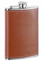 Bobcat Brown Leather Stainless Steel Flask - 8 oz.