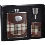 Braw 6 oz. Leather & Plaid Stainless Steel Flask Gift Set