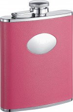 Britney Hot Pink Leather Stainless Steel Hip Flask - 6 oz.