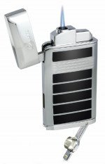 Caseti Flamei Single Jet Flame Cigar Lighter Polished Chrome & Black Lacquer