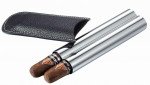 Double Trouble Black Leather and Stainless Steel Cigar Case